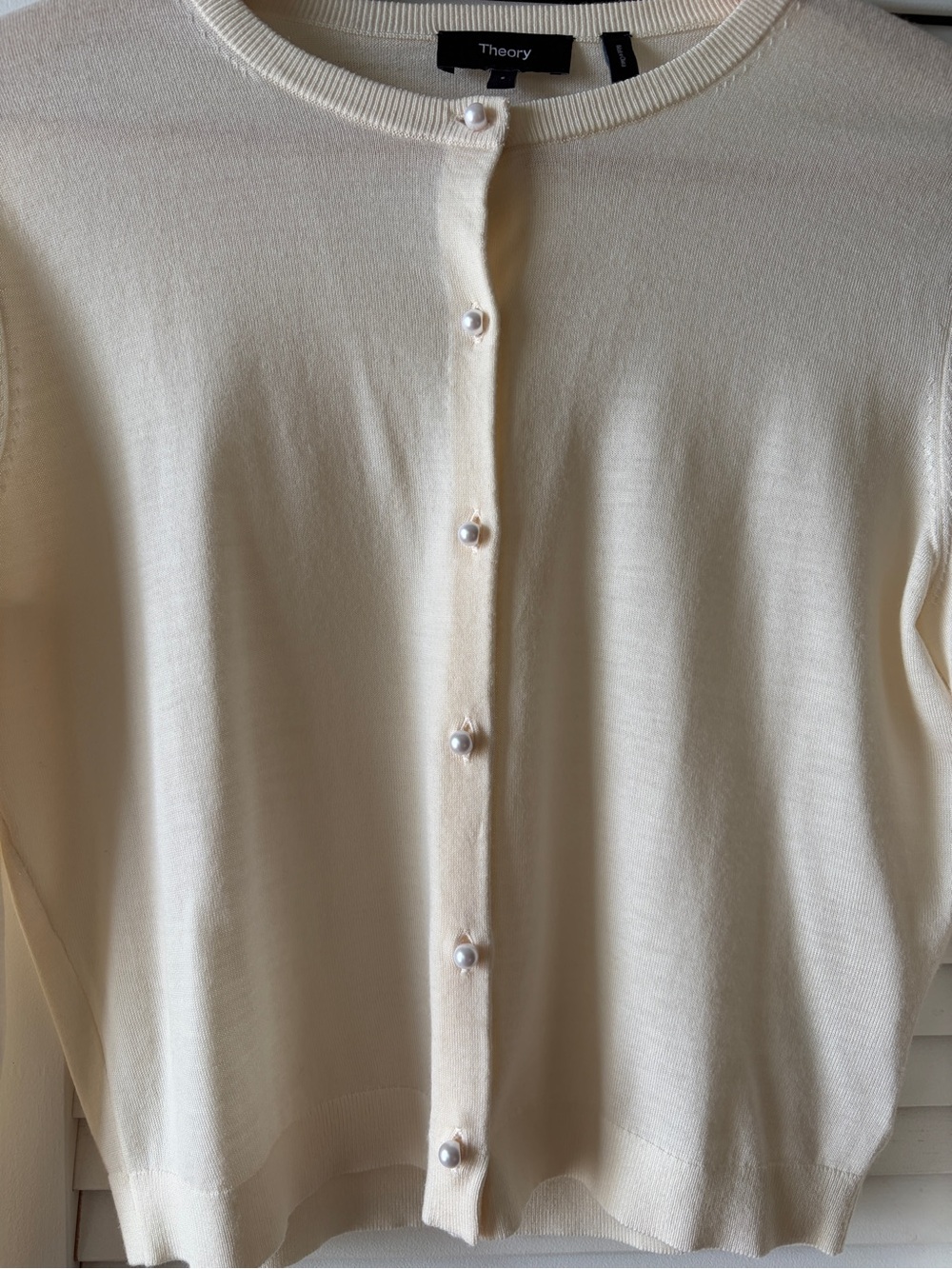 Theory Merino Cream Button-Up Crewneck Cardigan Size S - Picture 4 of 8